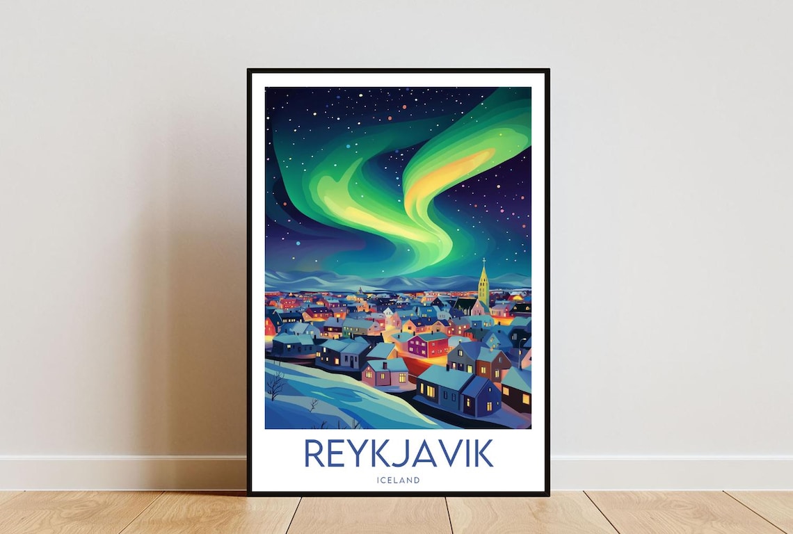 Reykjavik Vintage Travel Poster, Iceland Art Print
