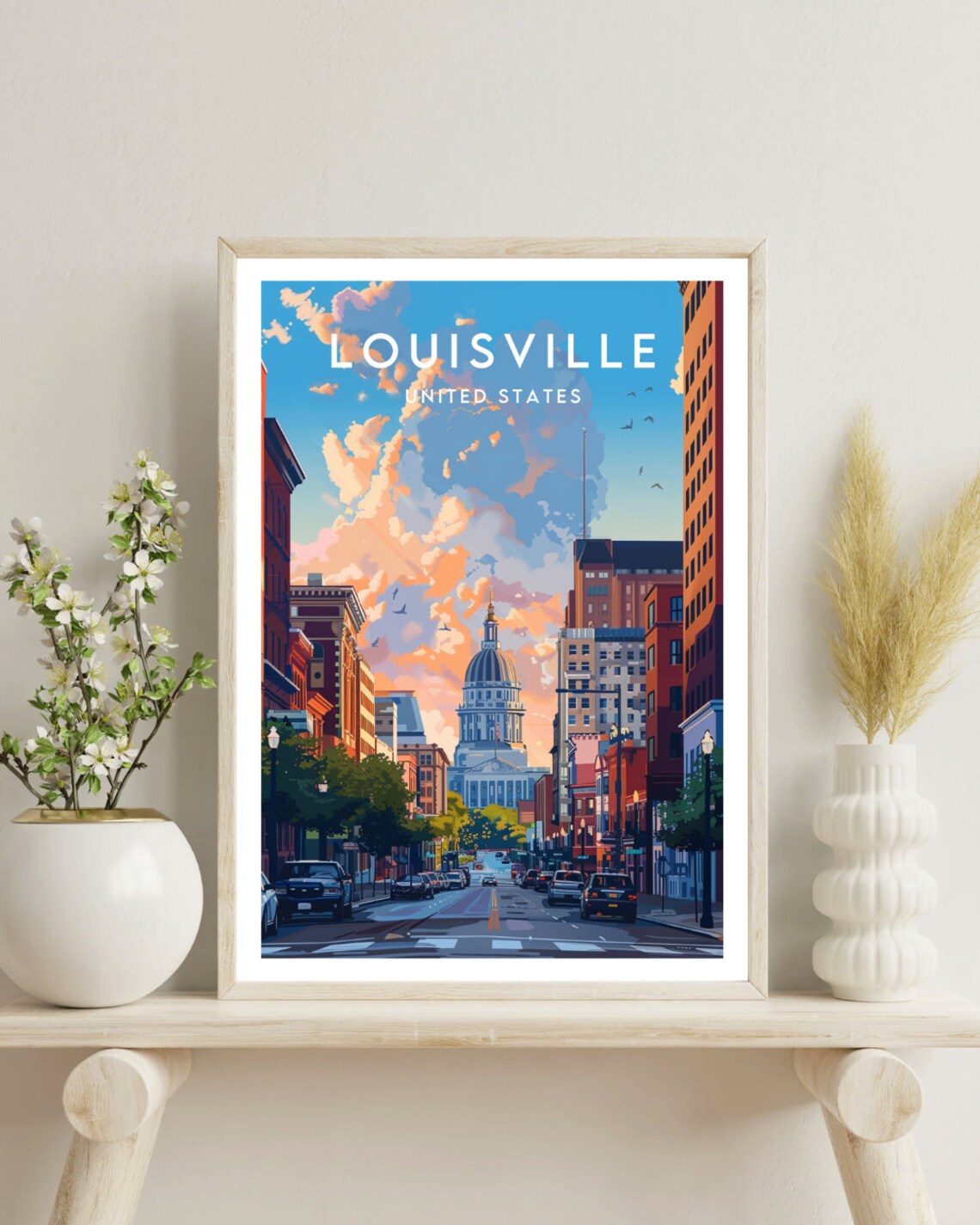 Louisville United States Sunset Street Domed Landmark Travel Poster - Image 4