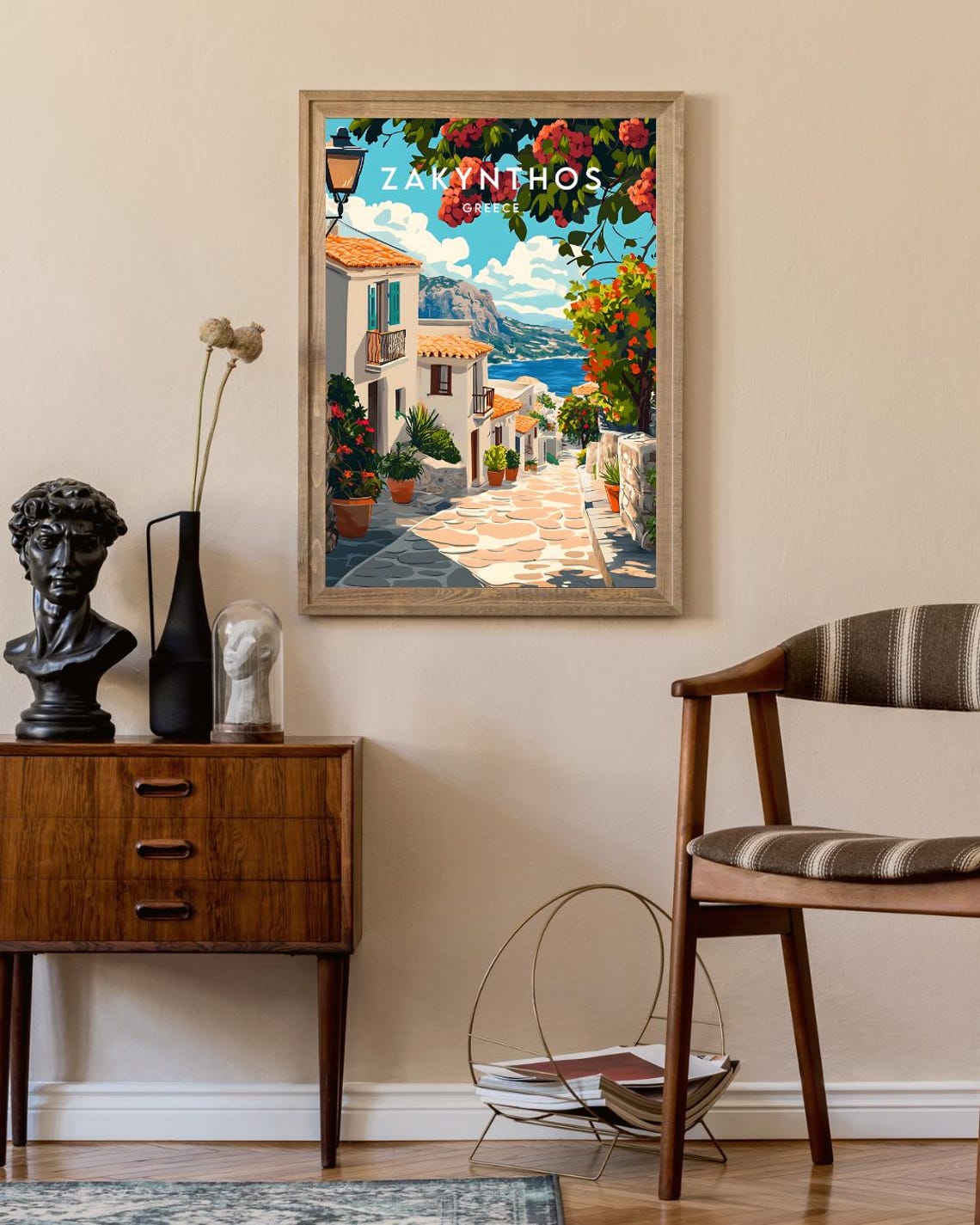 Zakynthos Greece Bougainvillea Alley Overlooking Bay Travel Poster - Image 2