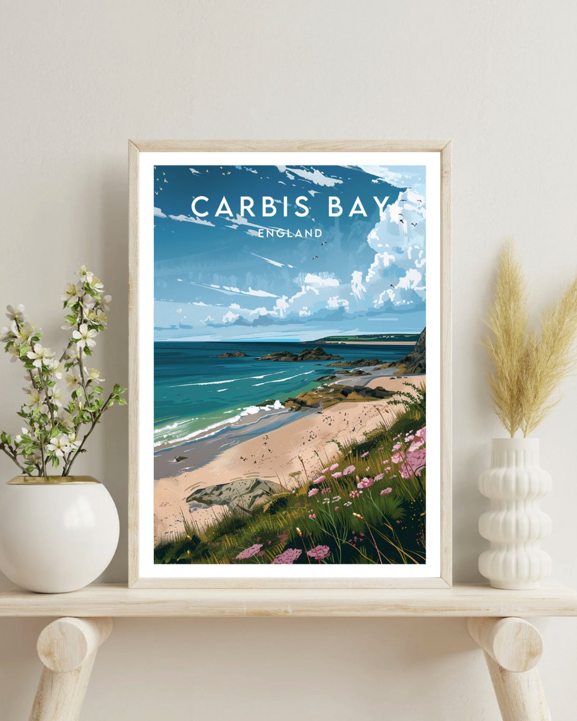 Carbis Bay England Sandy Beach Turquoise Sea Wildflowers Poster - Image 4