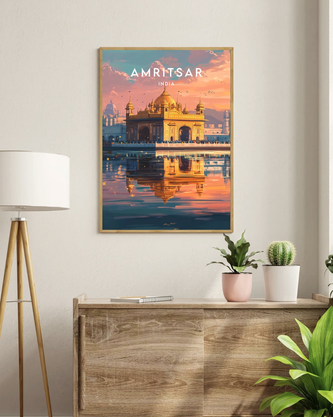 Amritsar India Golden Temple Sunset Reflection Travel Poster - Image 3