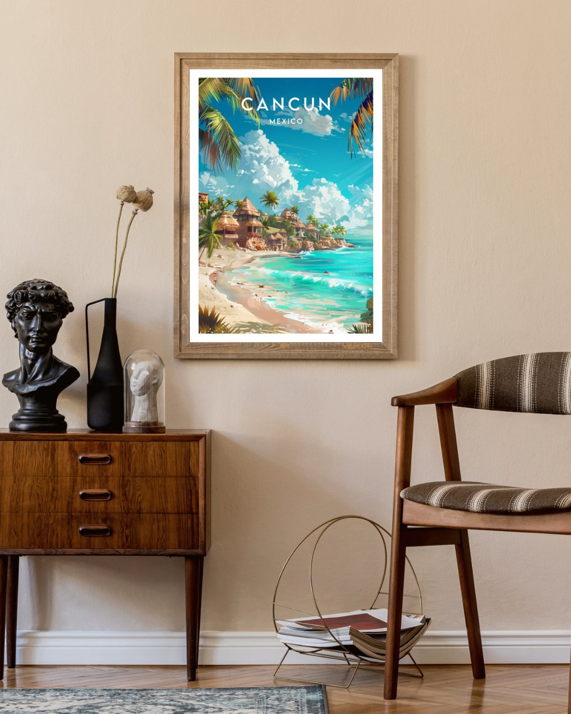Cancun Mexico Caribbean Beach Palms Resort Coast Travel Poster - Image 2