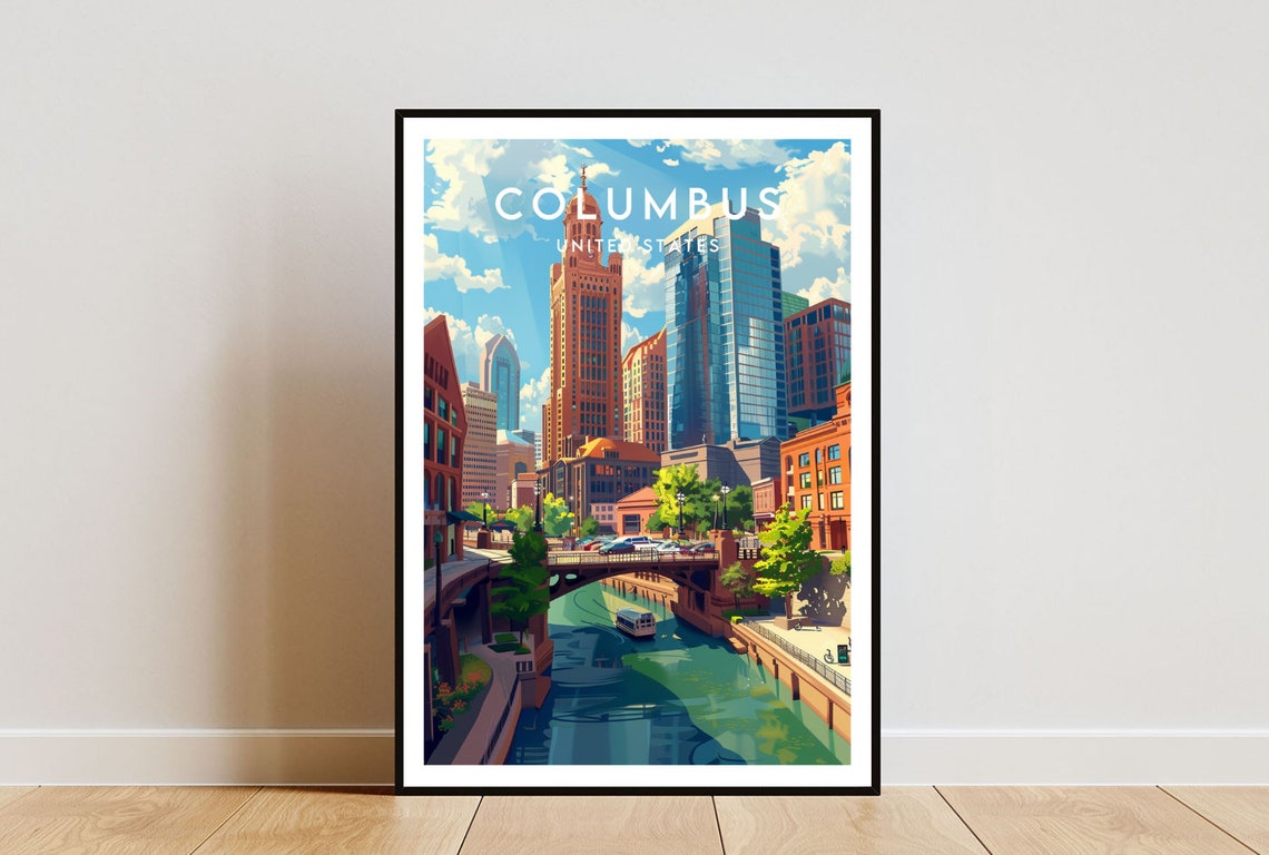 Columbus Travel Print United States Columbus Poster America Poster Travel Wall Art America Print America Columbus Usa Ohio Travel