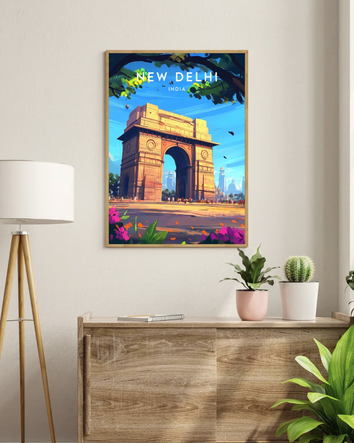 New Delhi India Gate Arch Monument Landmark Floral Travel Poster - Image 3