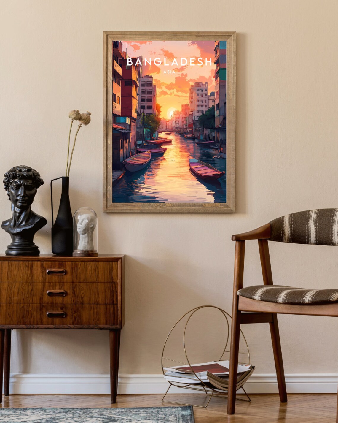 Bangladesh Asia Sunset Canal Boats Cityscape Travel Art Poster - Image 2