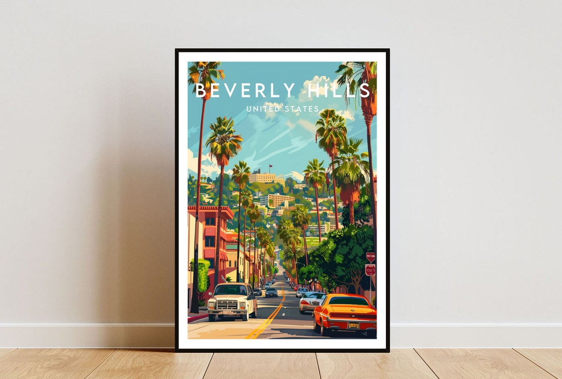 Beverly Hills Travel Print United States Beverly Hills Poster America Poster Travel Wall Art America Beverly Hills Usa California