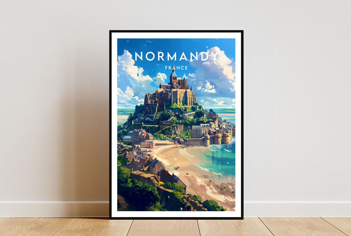 Normandy Travel Poster, France Europe Wall Art