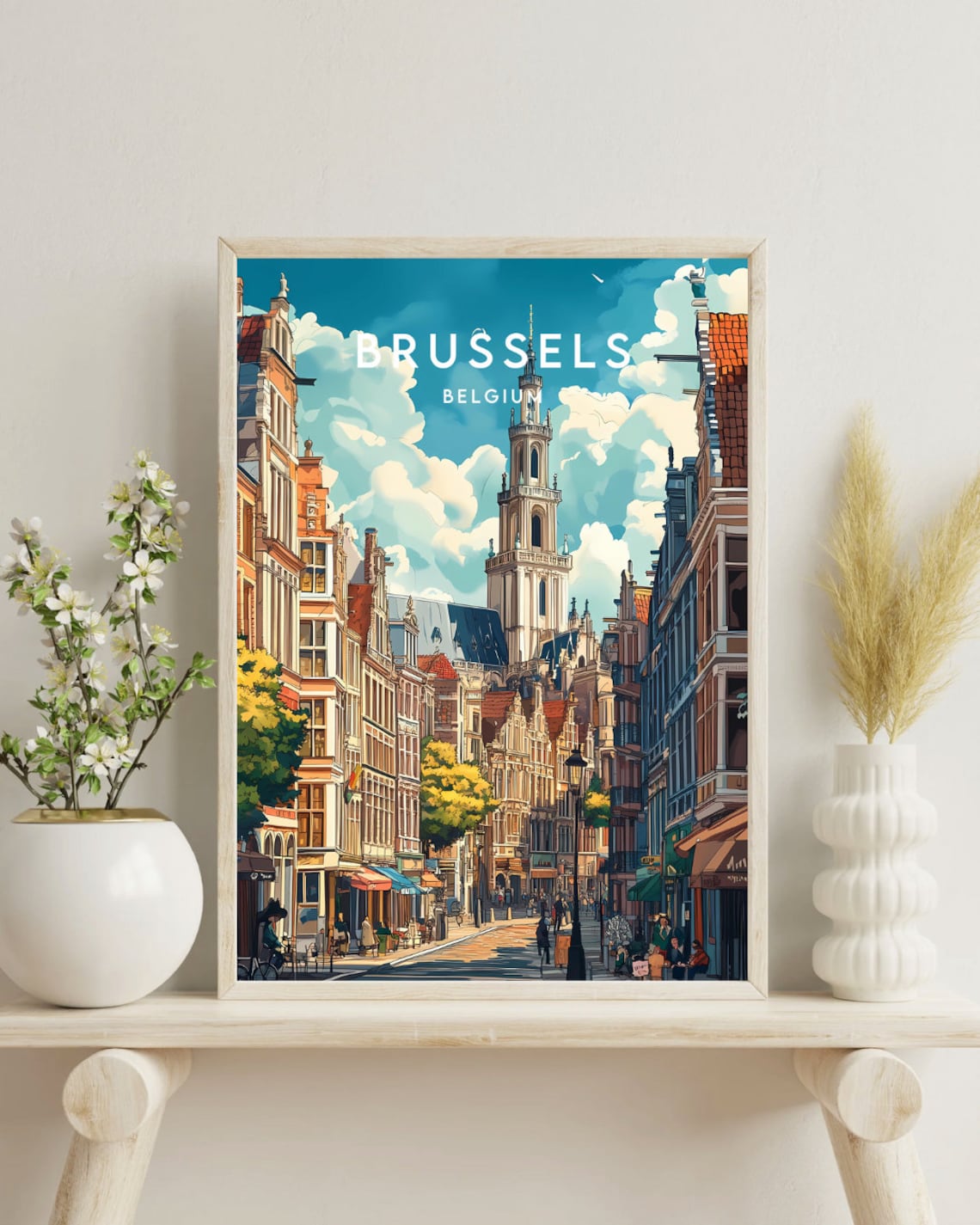Brussels Belgium Historic Street Church Tower Travel Art Poster - Image 4