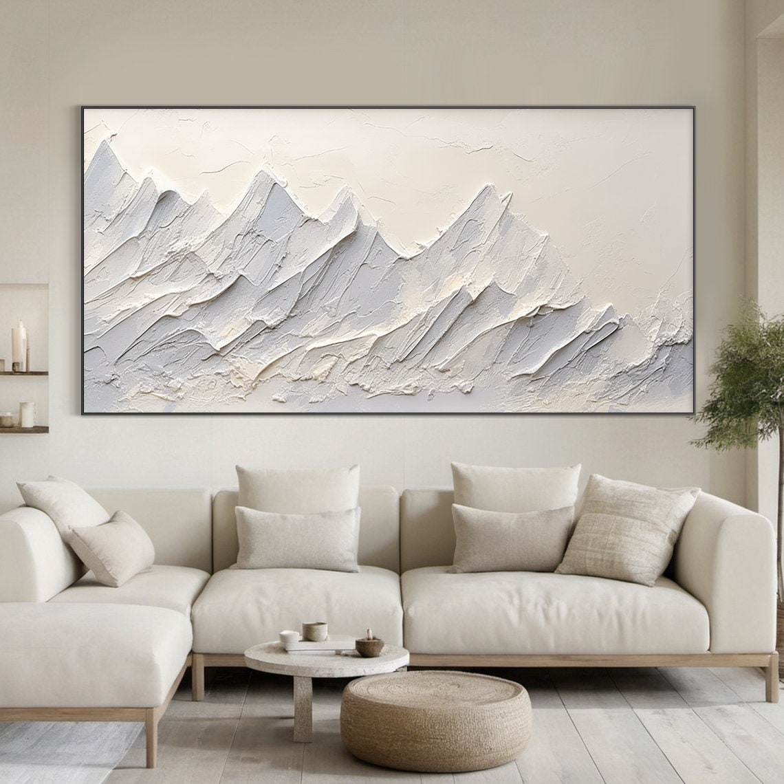 Large Grey And White Abstract Mountains Oil Painting 3d Textured Mountain Landscape Painting Modern Nature Living Room Wall Art - Image 6