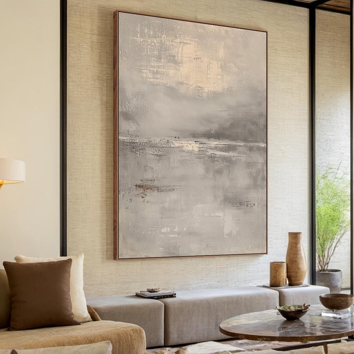 Beige Grey Misty Horizon Abstract Landscape Soft Neutral Wall Art - Image 4