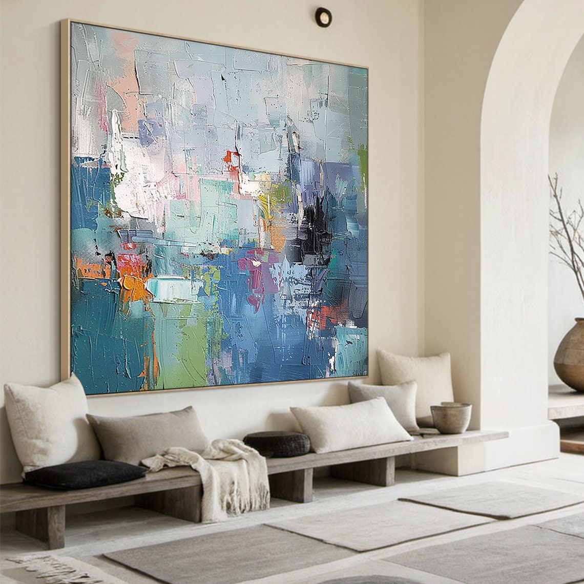 Multicolor Impasto Abstract Geometric Textured Modern Art Poster - Image 5