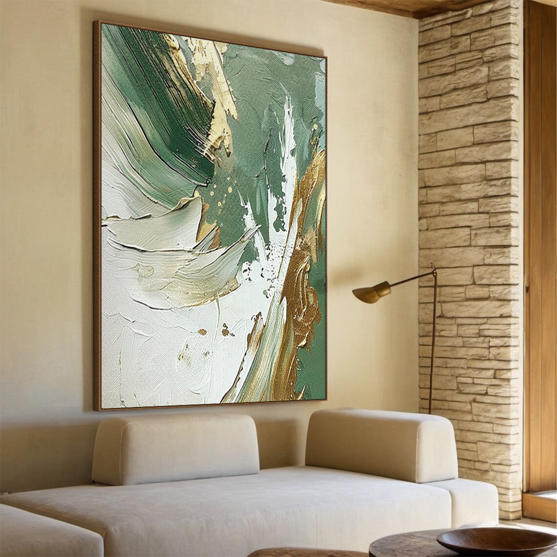 Green And White Abstract Painting, Minimalist Art Print