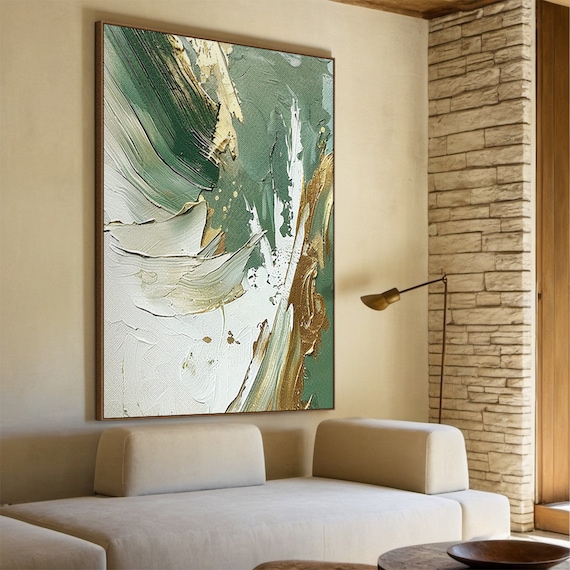 Green And White Abstract Painting, Minimalist Art Print