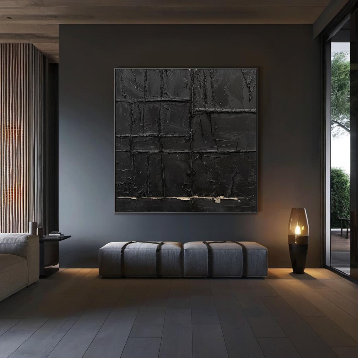 Black Wabi Sabi Wall Painting Black Abstract Art Large Black Minimalist Wall Painting Black Textured Painting Modern Home Decor - Image 4