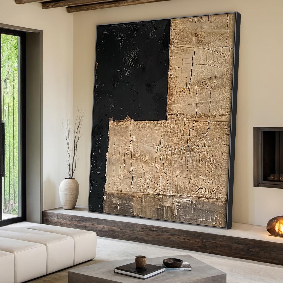 Original Brown Abstract Oil Painting On Large Brown Minimalist Wabi Sabi Wall Art Black Textured Art Modern Home Decor - Image 5