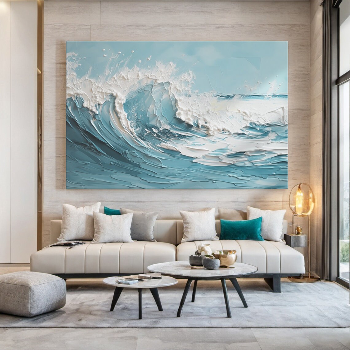 Blue Ocean Waves Abstract Art Print, Living Room Decor - Image 3