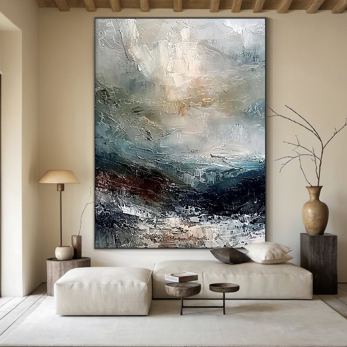 Soft Blue Grey Misty Abstract Gentle Washed Modern Art Poster - Image 6