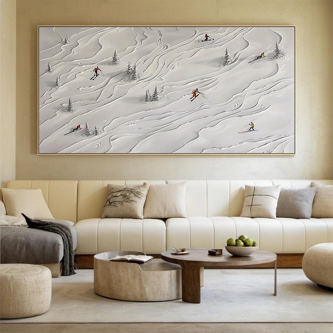 Light Grey Ski Decorative Painting Original Skier Gift Light Grey Abstract Ski Art Modern Living Room Wall Decor - Image 6