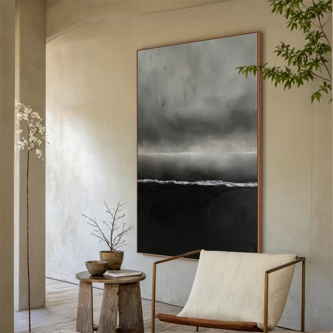 Grey Black Gradient Abstract Painting Moody Horizon Modern Wall Art - Image 2