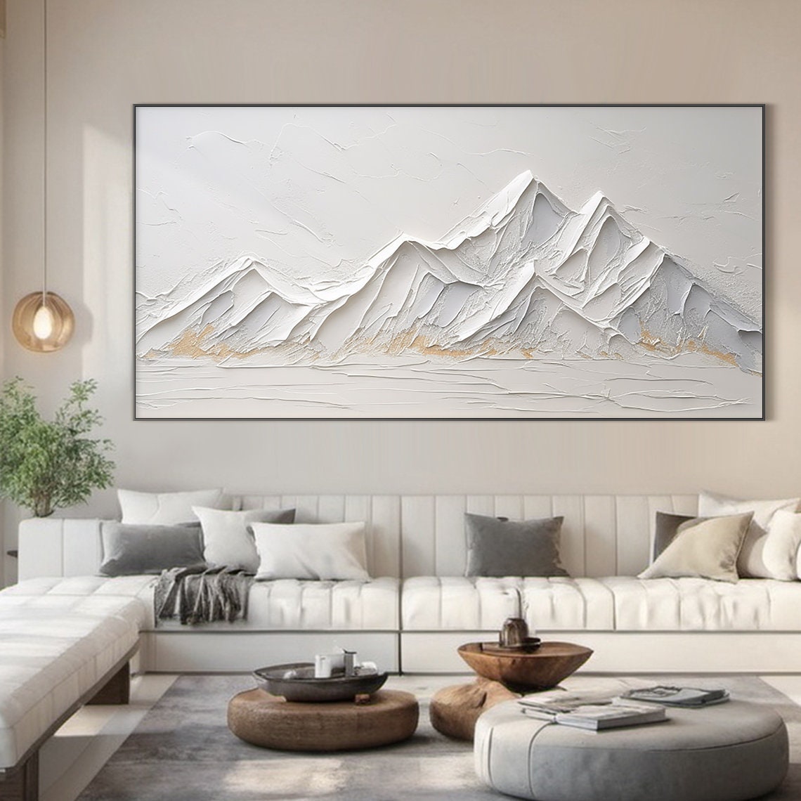 Large Grey And White Abstract Mountains Oil Painting 3d Textured Mountain Landscape Handmade Painting Modern Natural Living Room Art - Image 3
