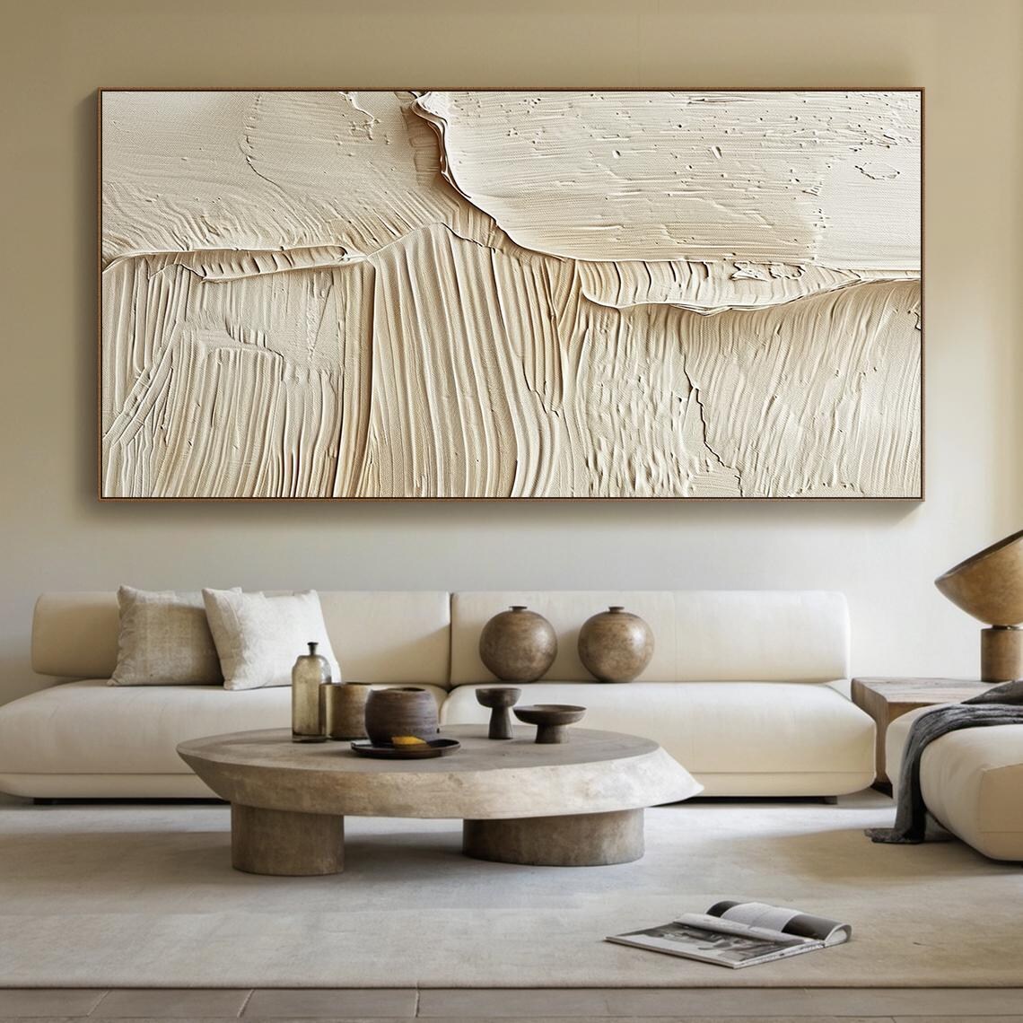 Beige Abstract Painting, Modern Living Room Art Print - Image 4