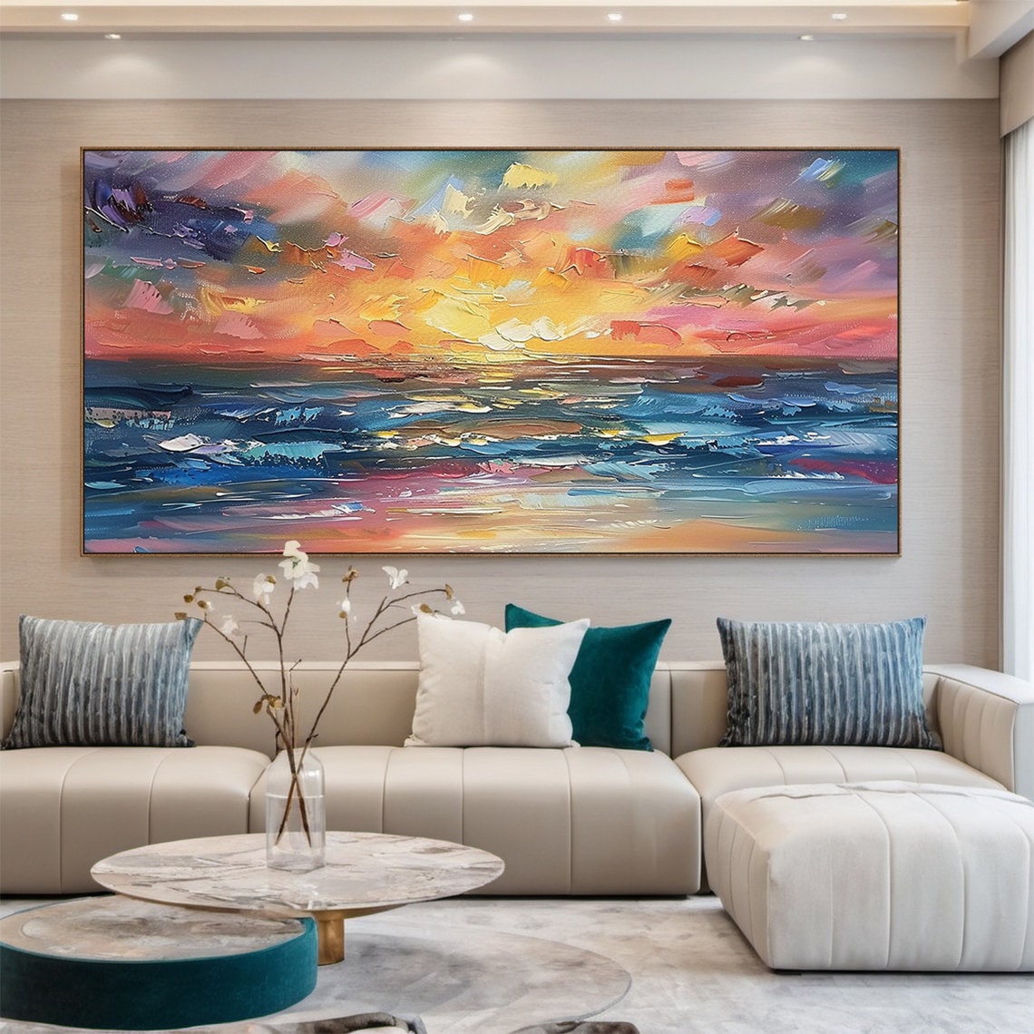 Vibrant Ocean Sunset Palette Knife Impasto Seascape Art Poster - Image 6