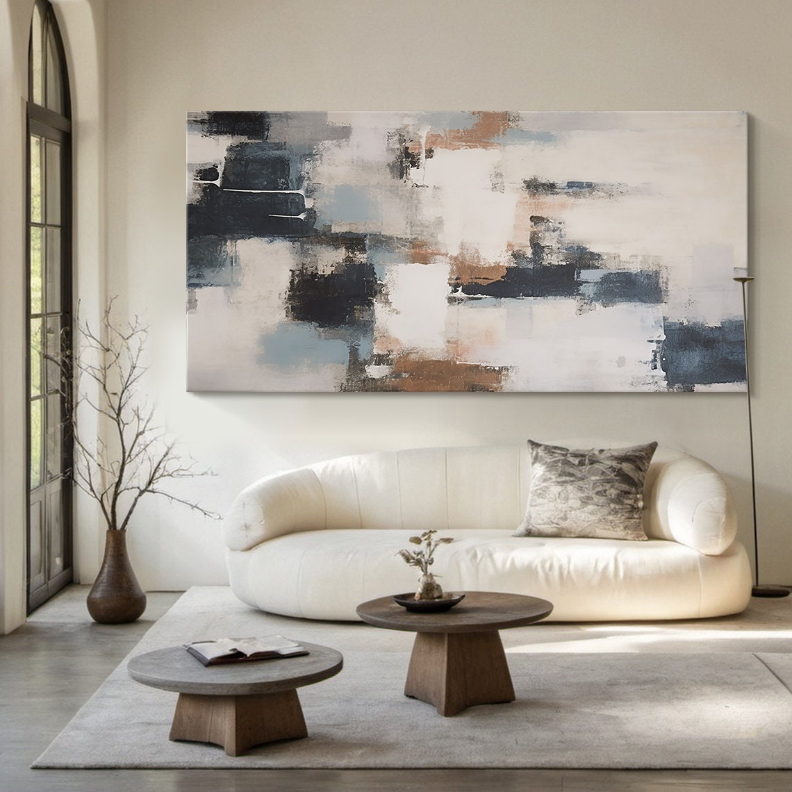 White Grey Navy Abstract Oil Painting Vertical Blocks Modern Poster - Image 6