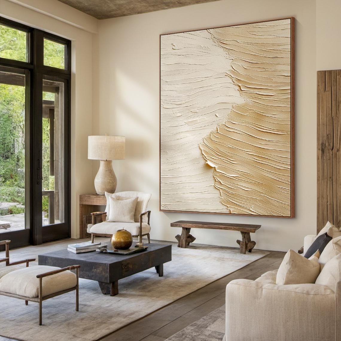 Beige Cream Wave Textured Abstract Painting Minimalist Wall Art Poster