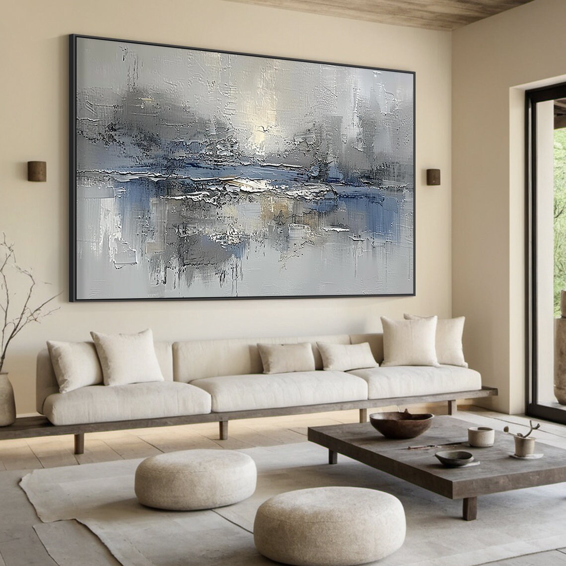 Blue Grey Stormy Abstract Textured Modern Living Room Art Poster - Image 3