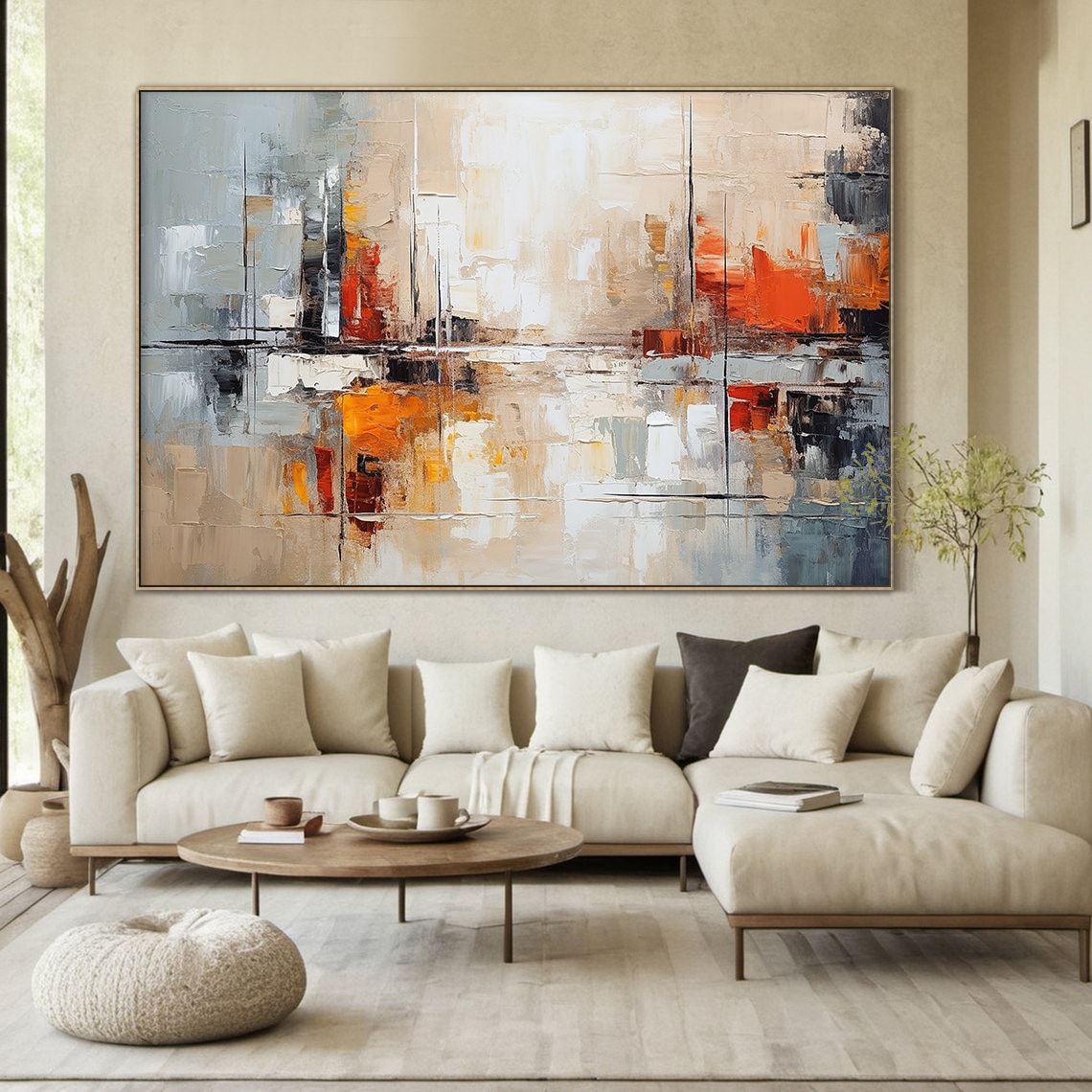 Orange Abstract Wabi-Sabi Style, Grey Details Art Print - Image 5