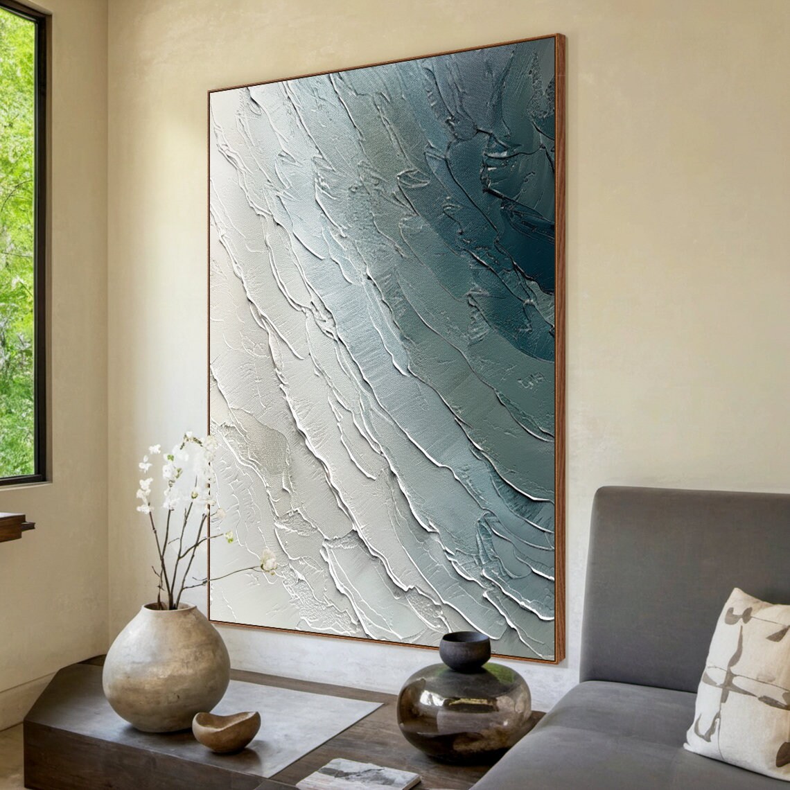 Ocean Waves Abstract Painting, Modern Beach Wall Art