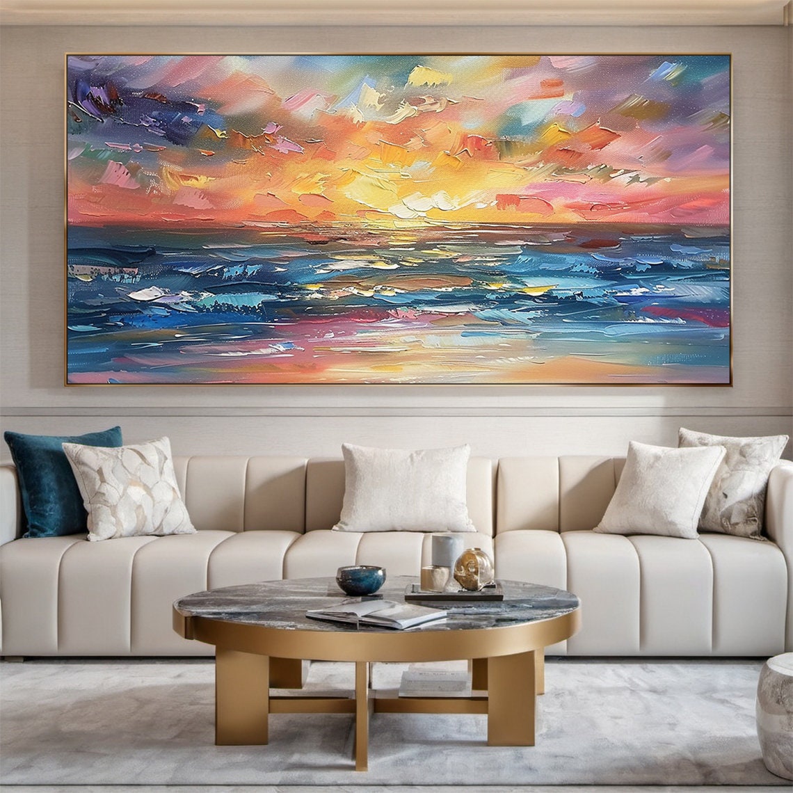 Vibrant Ocean Sunset Palette Knife Impasto Seascape Art Poster - Image 2