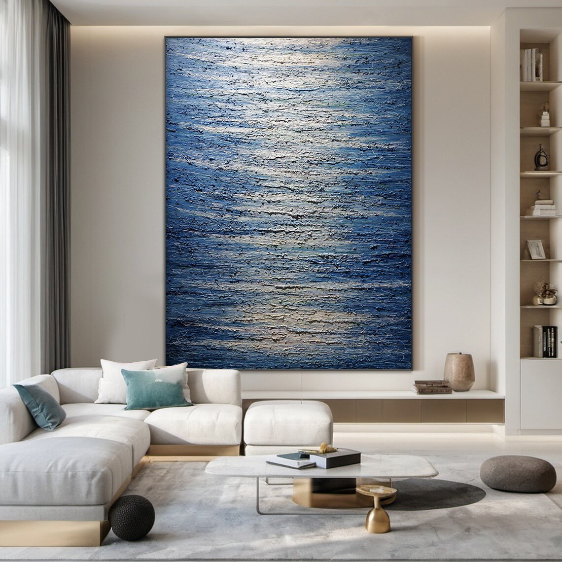 Large Blue Abstract Painting Blue Wabi Sabi Style Wall Art Blue Accents Textured Hand Painted Modern Art Wall Decor - Image 6