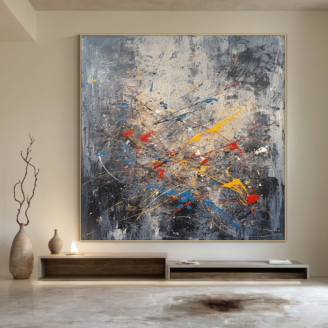 Gray Graffiti Abstract Painting Gray Wabi Sabi Wall Art Large Gray Wall Art Textured Hand Painting Home Wall Decoration - Image 3