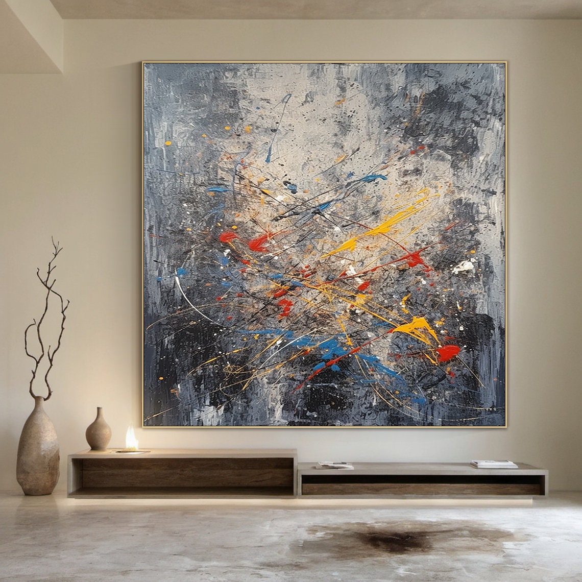 Gray Graffiti Abstract Splatter Paint Modern Textured Wall Poster - Image 3