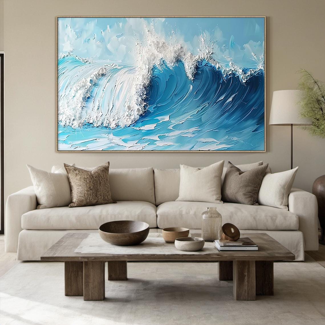 Blue Ocean Crashing Wave White Foam Impasto Textured Seascape Poster - Image 2