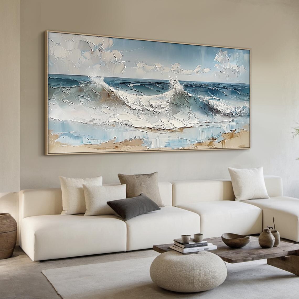 Blue Sea Wave Crash Textured Painting Beach Foam Wall Art Poster - Image 4