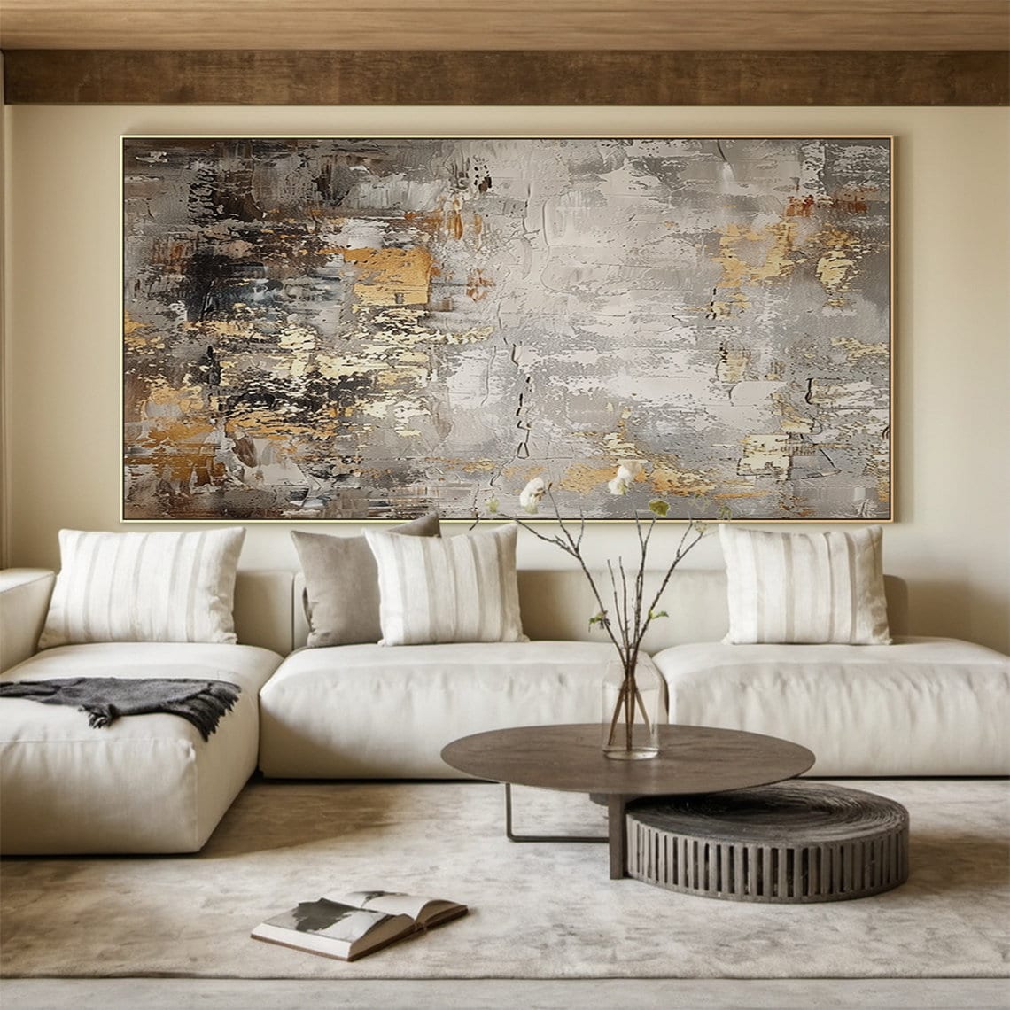 Grey Abstract Texture Oil Painting, Modern Room Art - Image 2