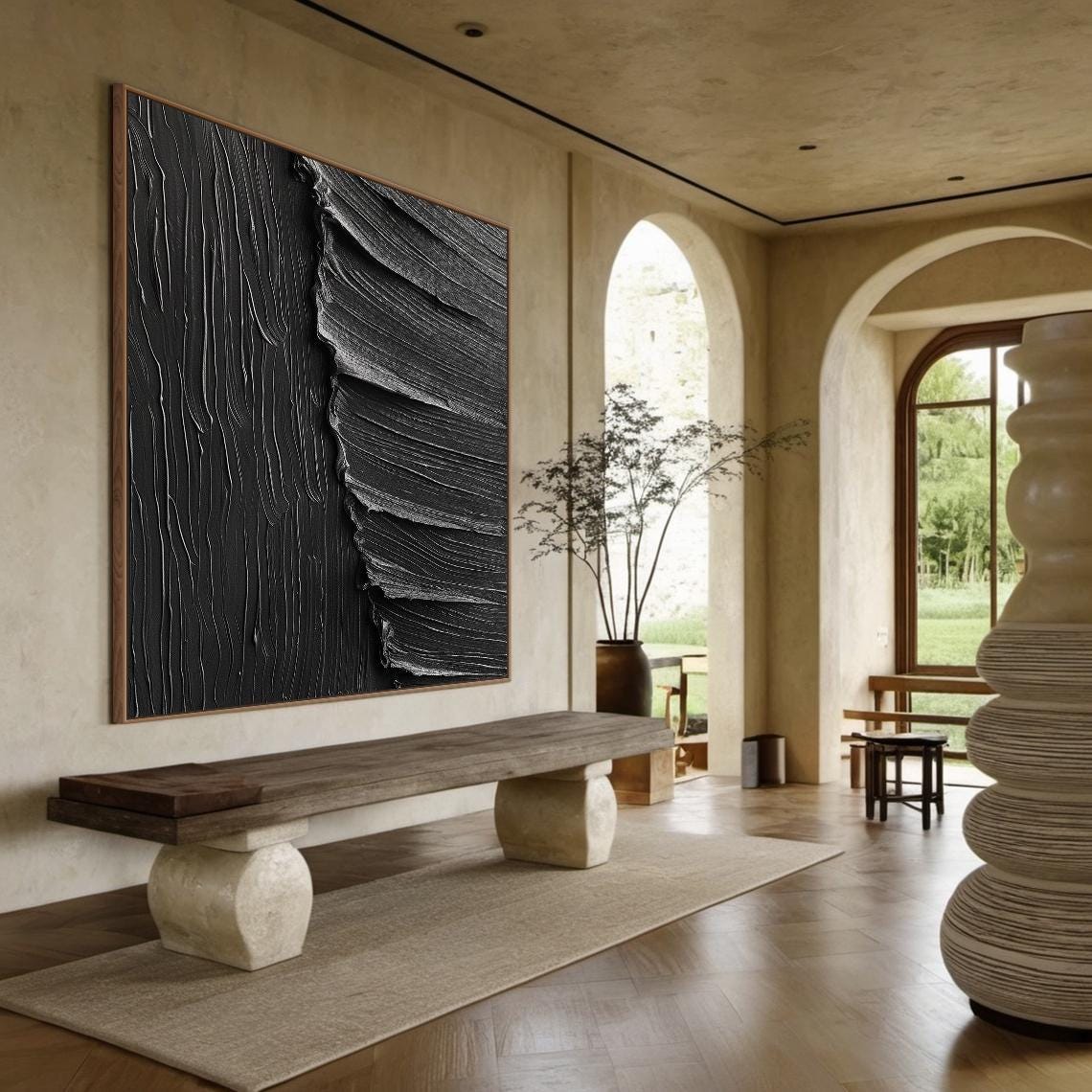 Black 3D Textured Abstract Painting Wave Flow Modern Wall Art Poster - Image 3