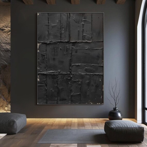 Original Black Wabi Sabi Wall Painting Black Abstract Art Black Minimalist Painting Black Textured Painting Modern Home Decor