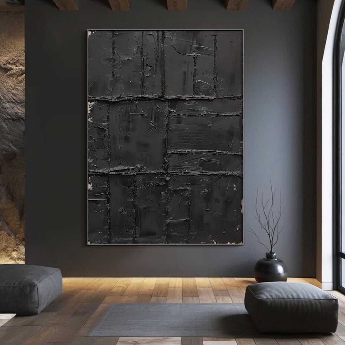 Original Black Wabi Sabi Wall Painting Black Abstract Art Black Minimalist Painting Black Textured Painting Modern Home Decor