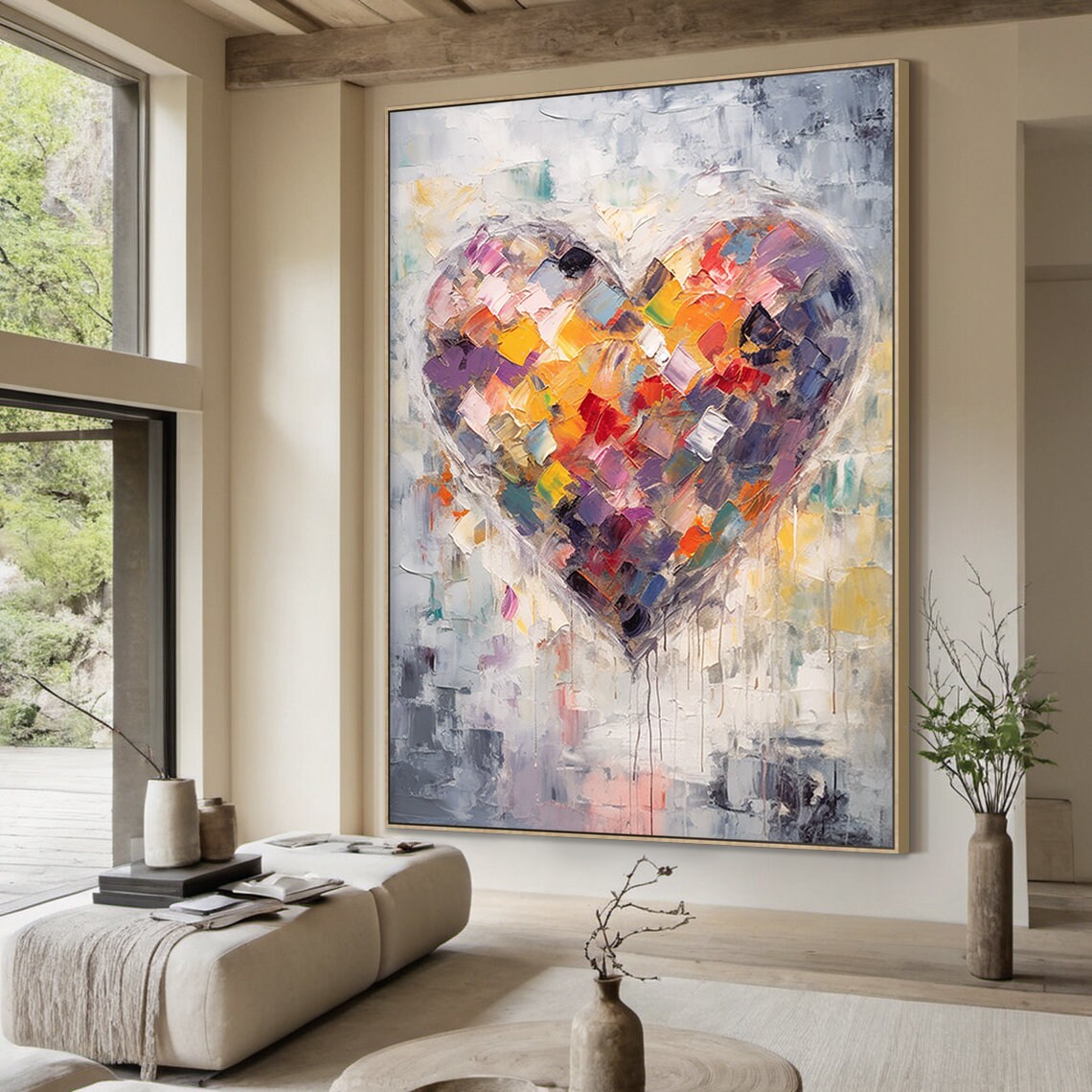 Heart Shaped Abstract Oil Painting, Wabi Sabi Art