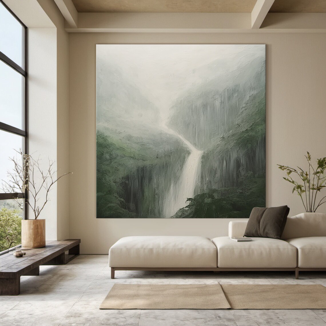 Green Abstract Mountains Waterfall Art Print - Image 6
