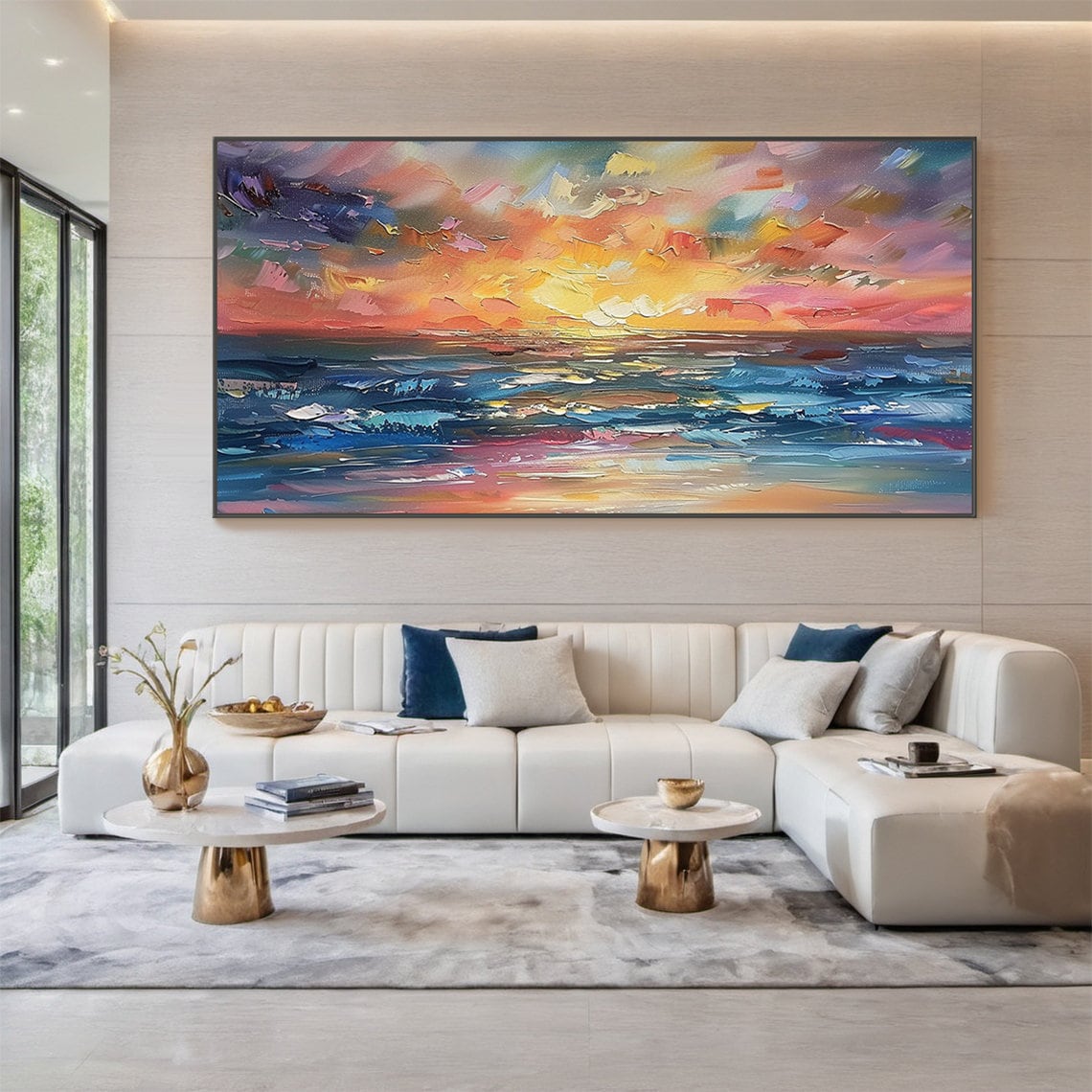 Vibrant Ocean Sunset Palette Knife Impasto Seascape Art Poster - Image 4