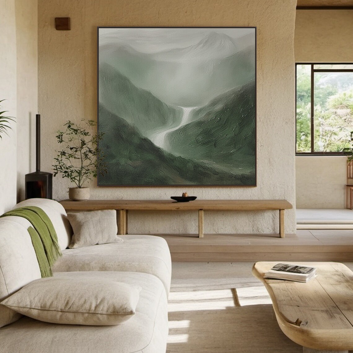 Abstract Mountains Waterfall Landscape Art Print - Image 4