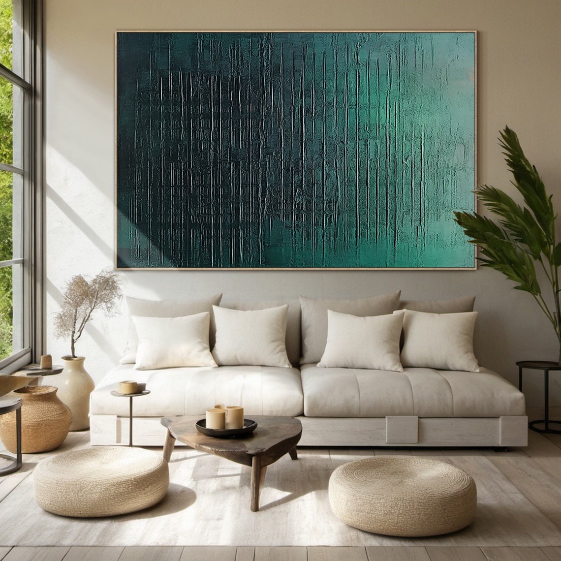 Dark Teal Green Abstract Texture Oil Painting Vertical Drips Poster