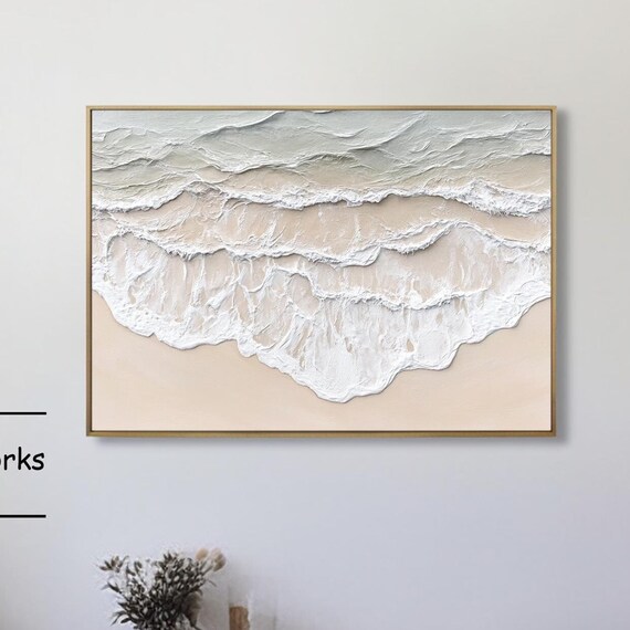 Top Down View of Foamy Surf Rolling Over Gray Green Shallows Poster