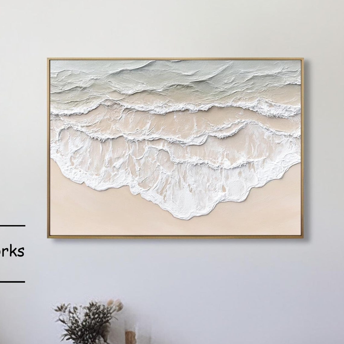 Top Down View of Foamy Surf Rolling Over Gray Green Shallows Poster