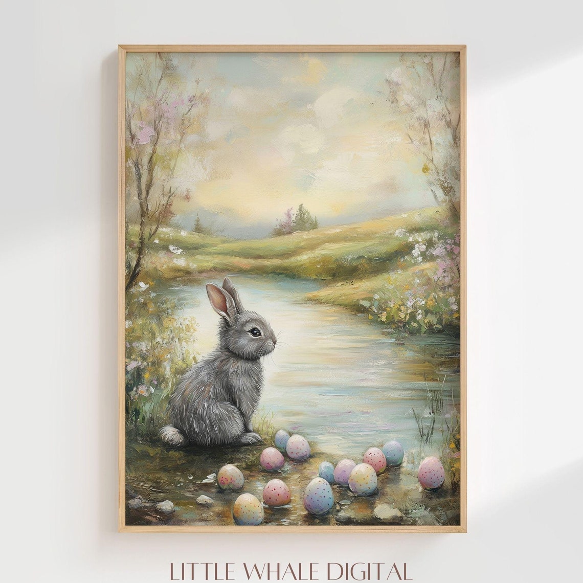 Easter Bunny By A Pond With Colorful Eggs Spring Meadow Poster - Image 3
