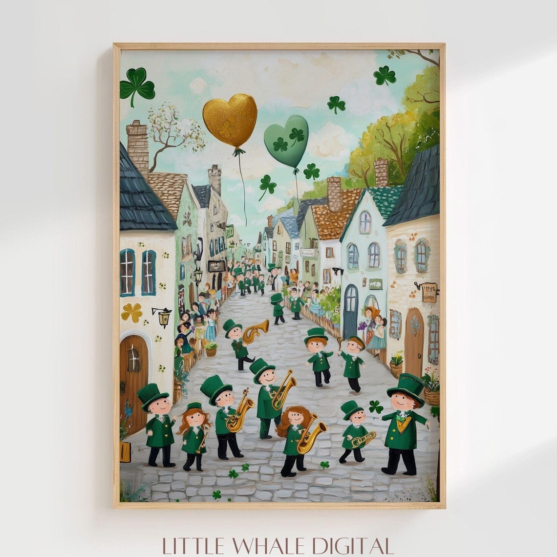 Cute St Patricks Parade Celebration Wall Art St Patricks Day Town Print Spring St Patricks Art Home Decor